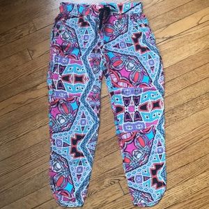 Anthropologie Leifnotes silk print joggers